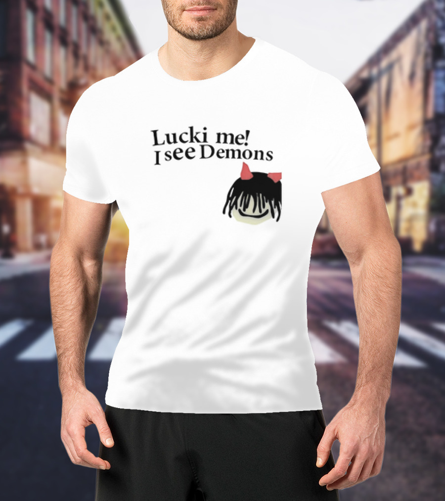 Lucki Me I See Demons Black Hairstyle Red Horns Face T-Shirt