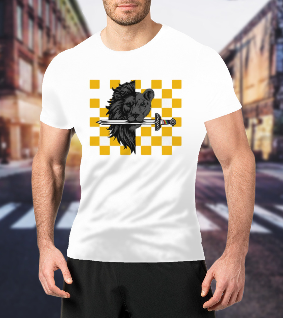 The Pride Classic Lion With Sword And Yellow Checkered Background T-Shirt