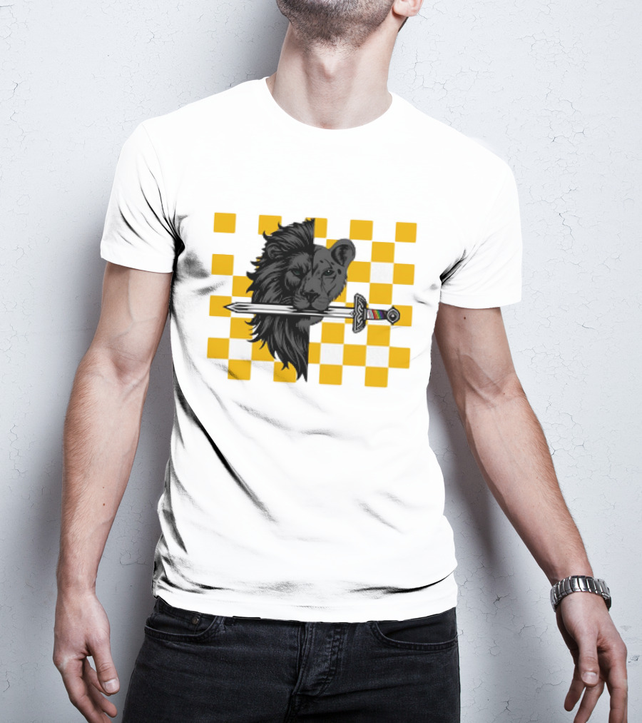 The Pride Classic Lion With Sword And Yellow Checkered Background T-Shirt