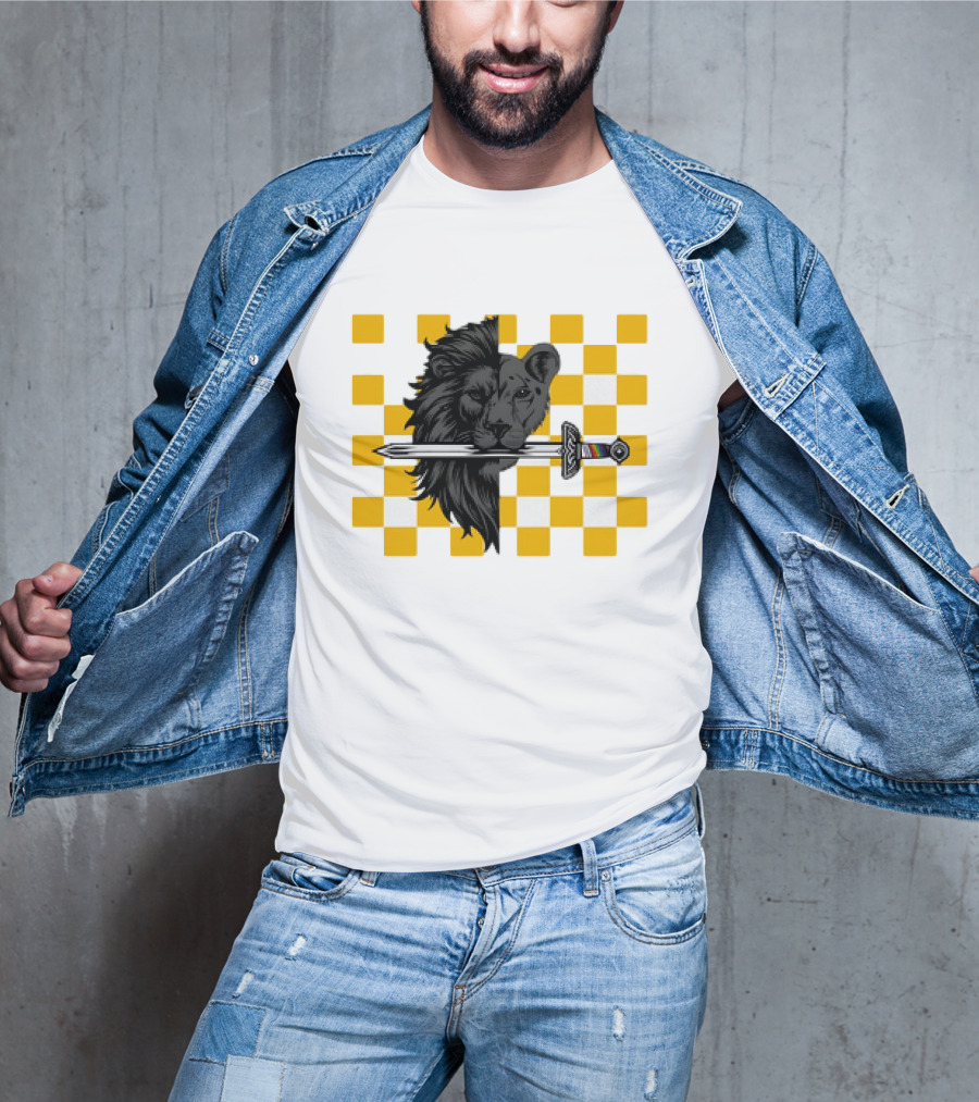 The Pride Classic Lion With Sword And Yellow Checkered Background T-Shirt