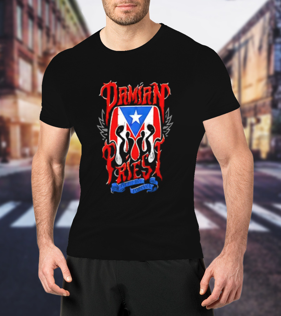 Damian Priest Puerto Rico Forever Flag And Skull Wings T-Shirt