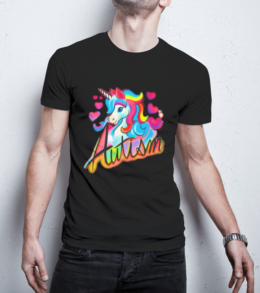 Autism Unicorn With Colorful Hearts T-Shirt