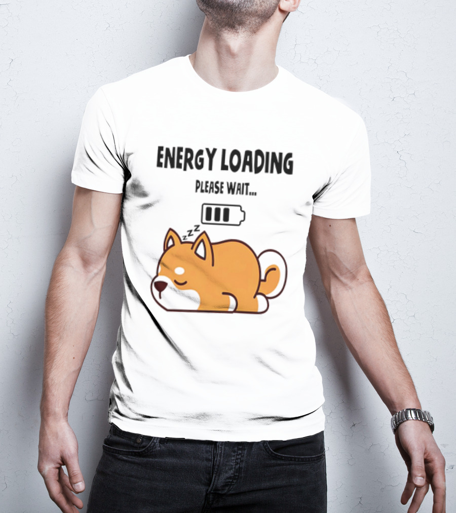 Shiba Inu Energy Loading Please Wait Battery Charging Sleepy Dog T-Shirt