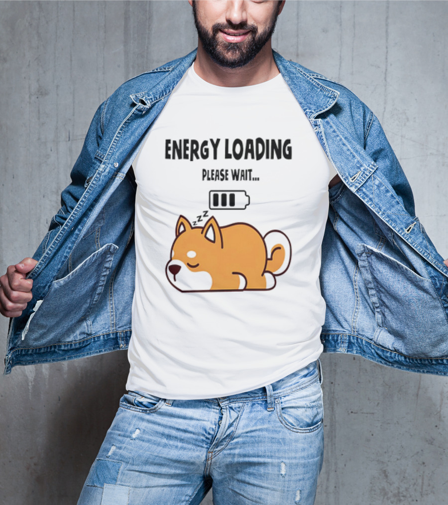 Shiba Inu Energy Loading Please Wait Battery Charging Sleepy Dog T-Shirt