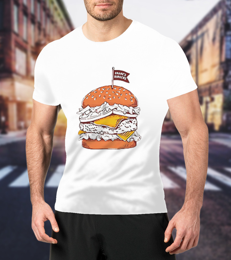 Frank’s Burgers Cheeseburger With Lettuce And Flag T-Shirt