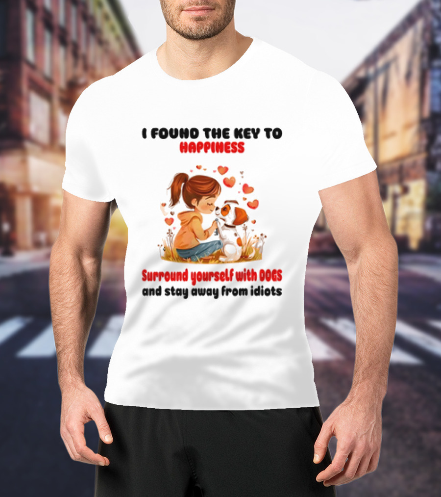 I Found The Key To Happiness Surround Yourself With Dogs And Stay Away From Idiots Hearts Girl Puppy T-Shirt