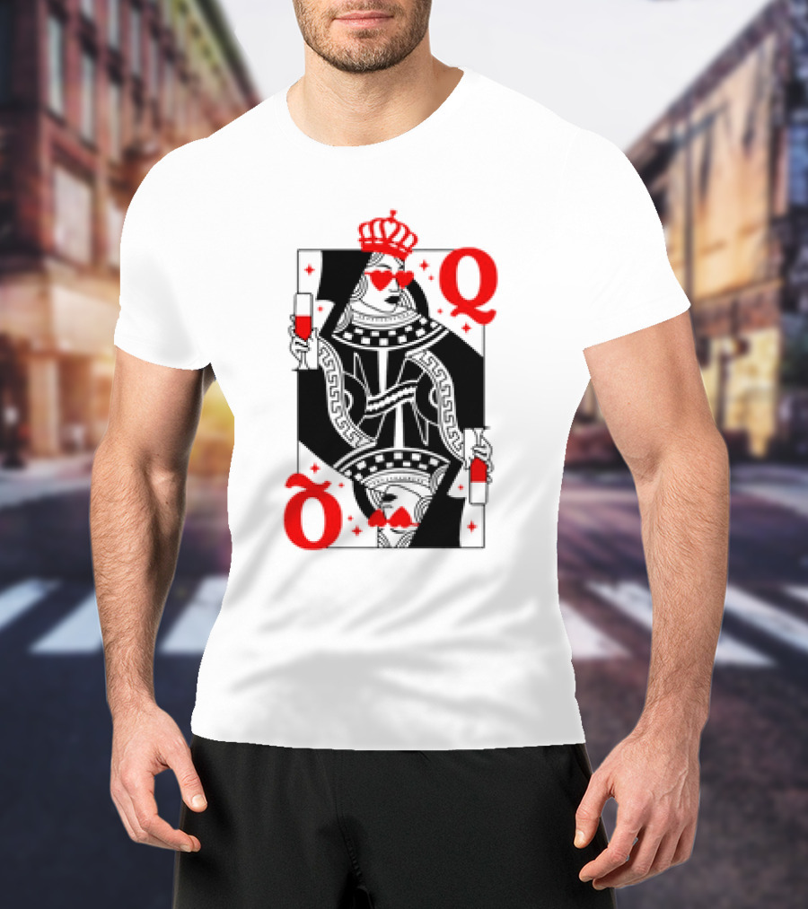 Queen Of Hearts Card Red Heart Glasses T-Shirt