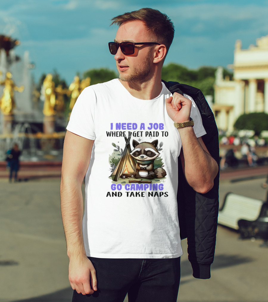 Raccoon I Need A Job Where I Get Paid To Go Camping And Take Naps T-Shirt