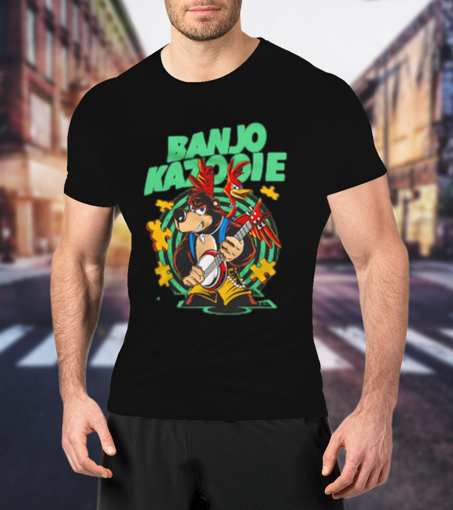 Banjo Kazooie Bear With Electric Banjo And Jiggy Pieces T-Shirt