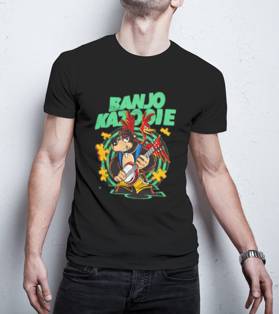 Banjo Kazooie Bear With Electric Banjo And Jiggy Pieces T-Shirt