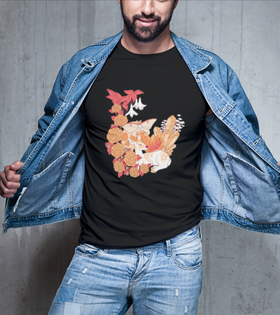 Mystical Forest Fawn Surrounded By Roses And Butterflies T-Shirt