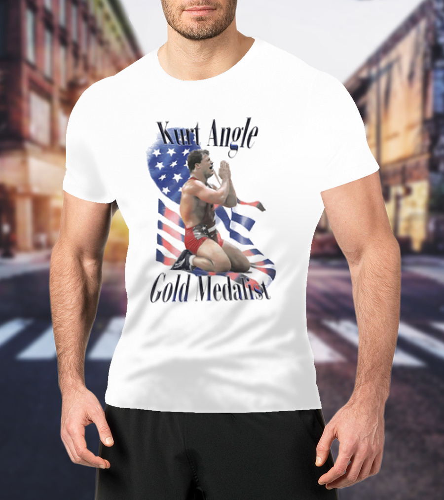 Kurt Angle Gold Medalist American Flag Wrestling Victory T-Shirt