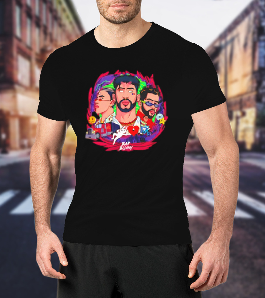 Bad Bunny X 100PRE Vintage Colorful Portraits And Iconic Symbols T-Shirt