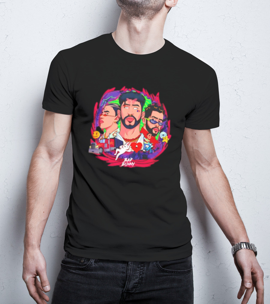 Bad Bunny X 100PRE Vintage Colorful Portraits And Iconic Symbols T-Shirt