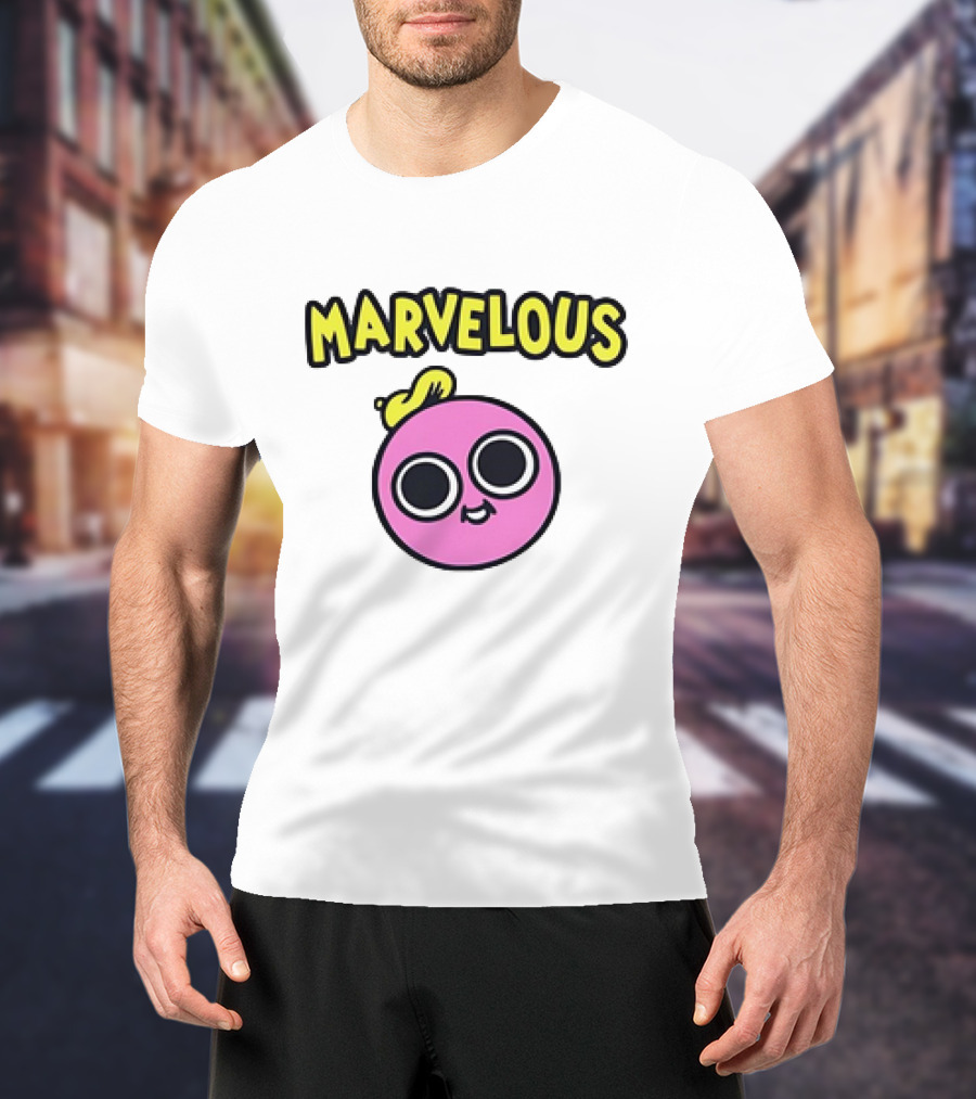 MARVELOUS Cute Pink Smiley Face With Large Eyes And Yellow Hair T-Shirt