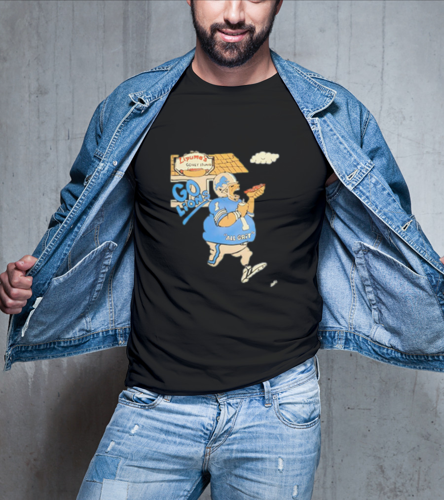 Lipuma’s Coney Island Go Lions All Grit Detroit Lions Football Player Eating Hot Dog T-Shirt