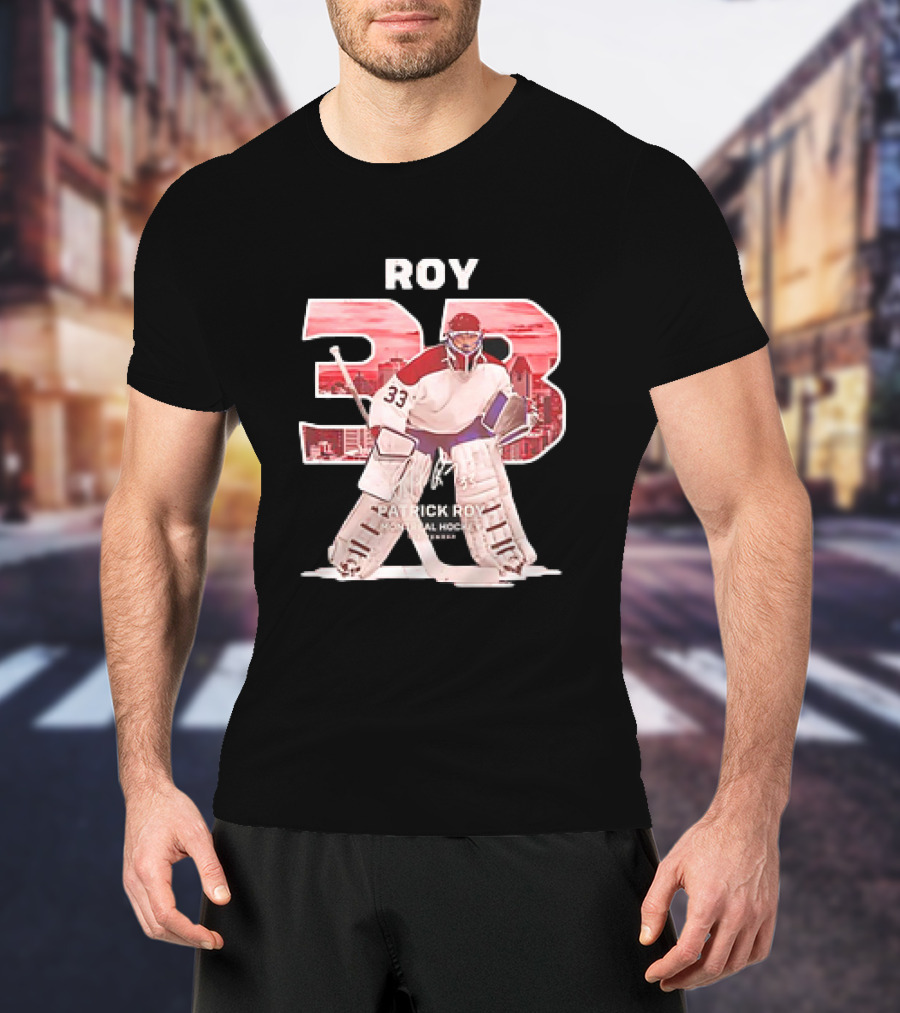 Patrick Roy 33 Montreal Hockey NHL Throwback Vintage Signature T-Shirt