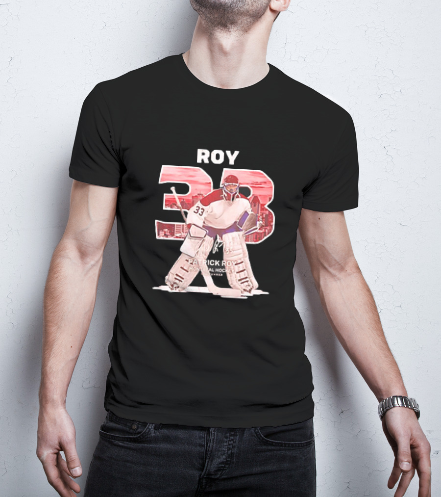 Patrick Roy 33 Montreal Hockey NHL Throwback Vintage Signature T-Shirt