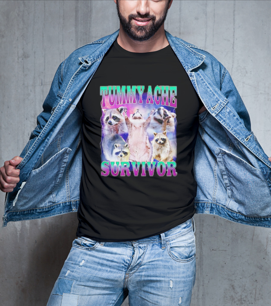 TUMMY ACHE SURVIVOR Raccoon Meme Group Cheers T-Shirt