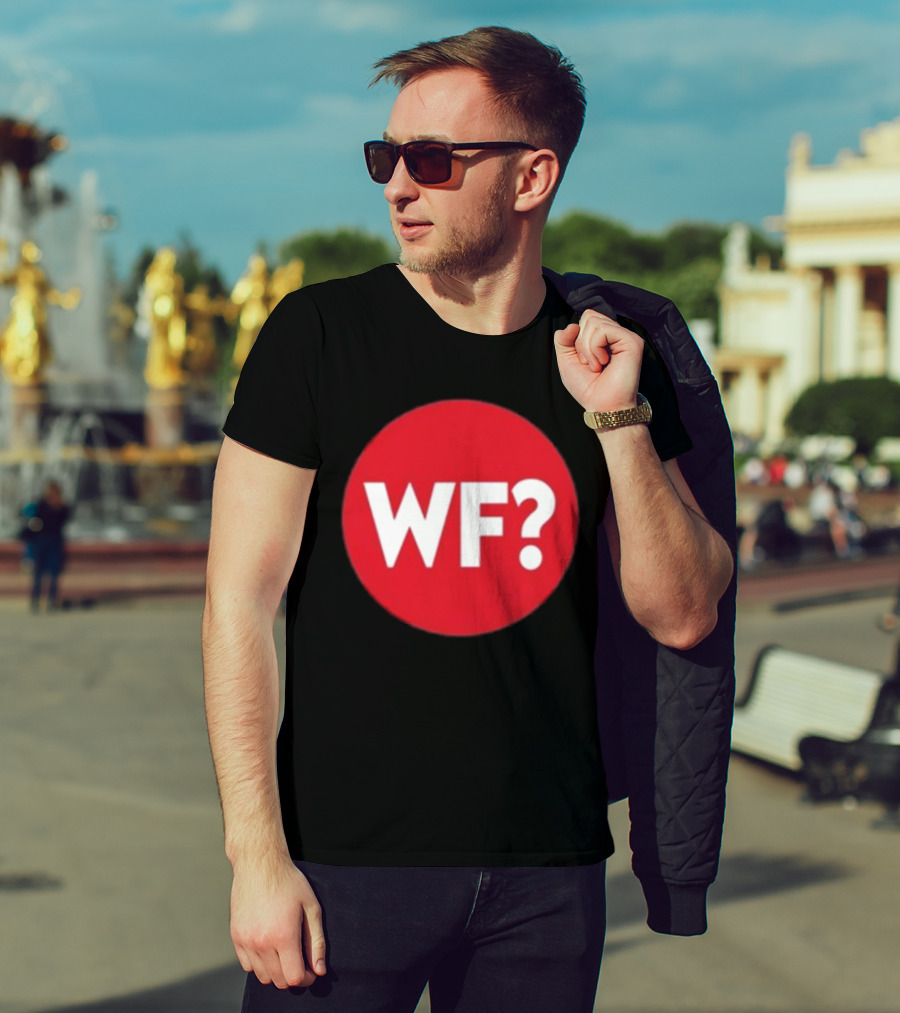 Adrianne Curry Wearing WF Why-Files Red Circle Icon T-Shirt