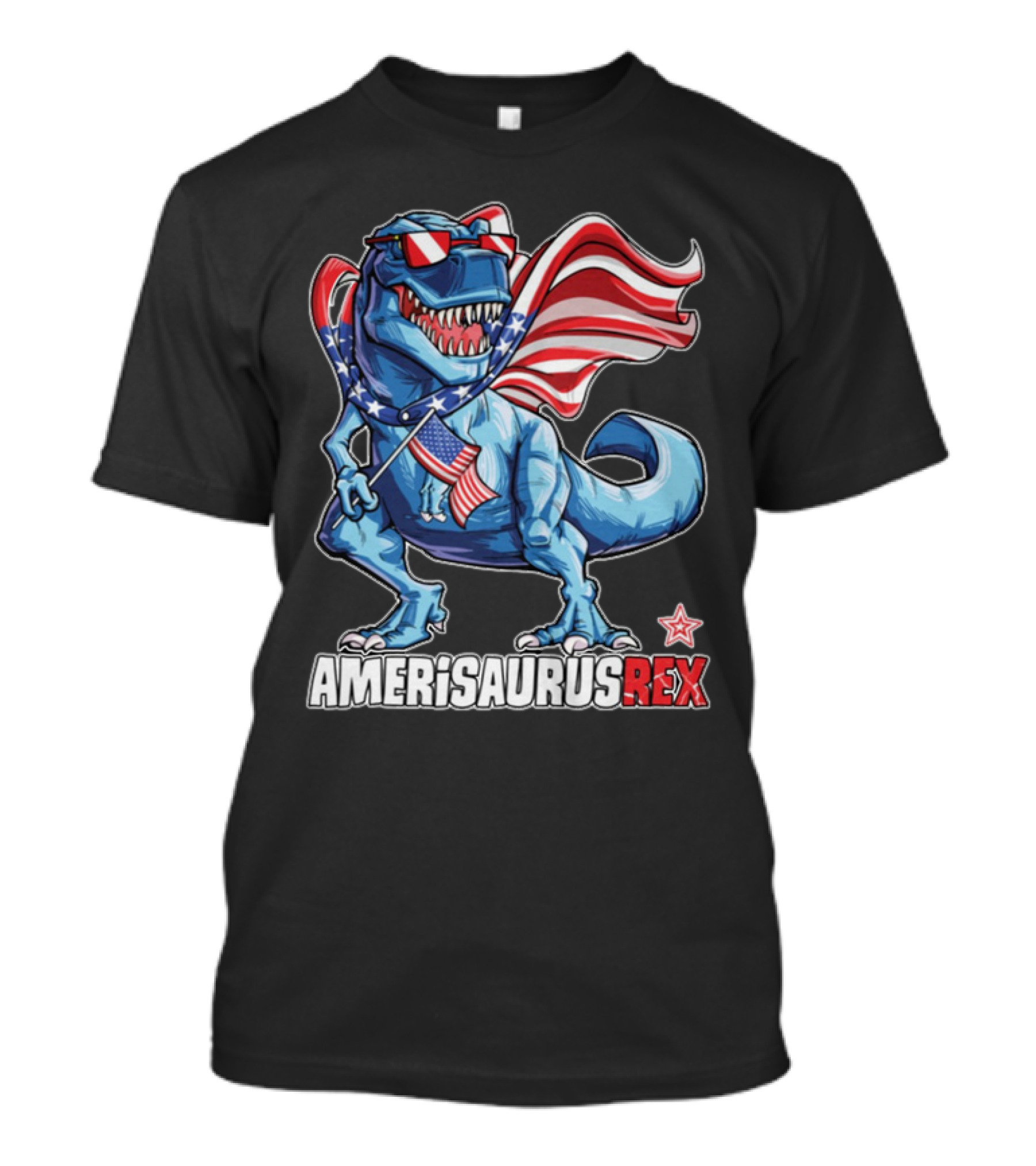 Amerisaurus Rex Dinosaur With American Flag And Sunglasses T-Shirt