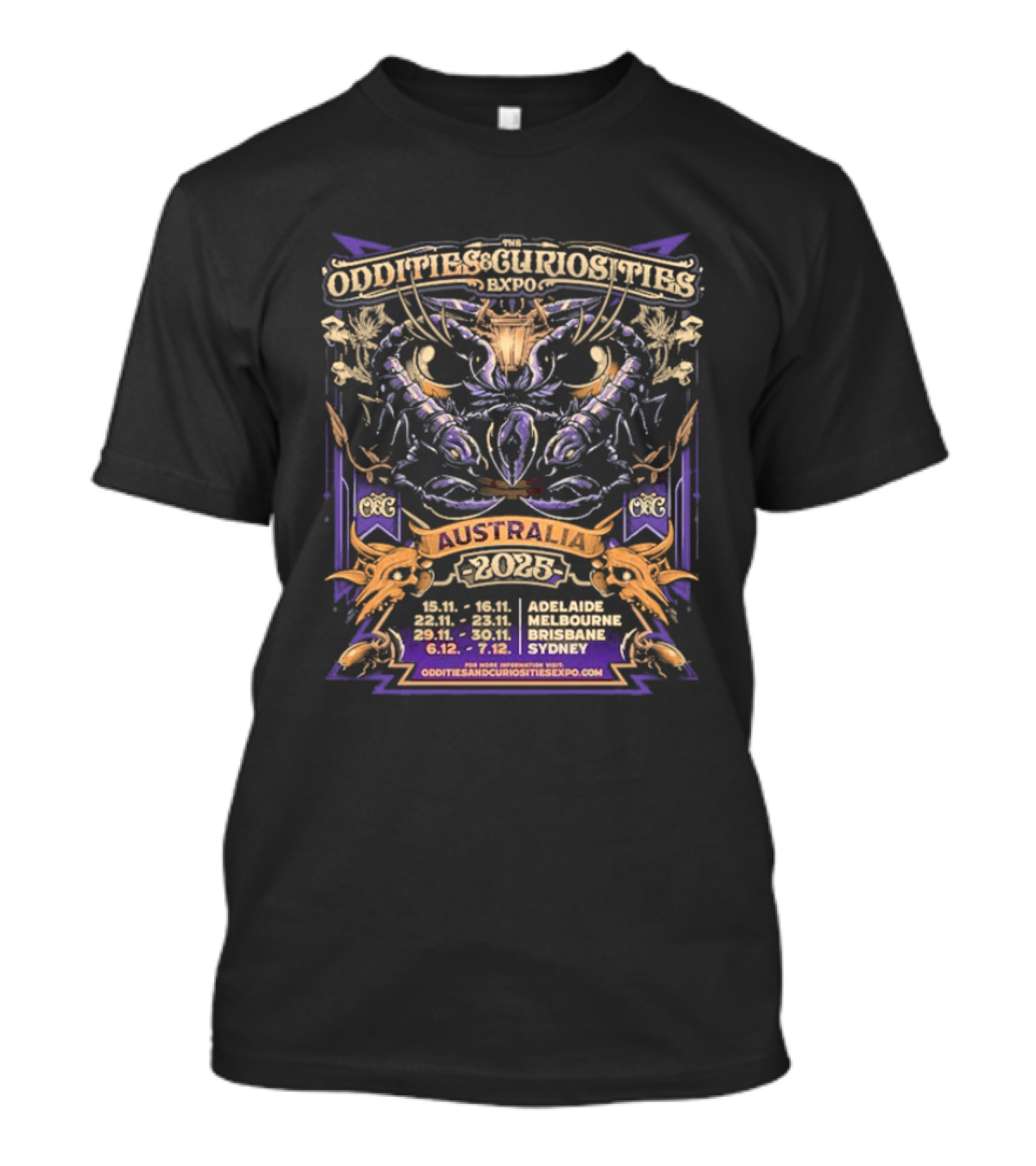 Oddities And Curiosities Expo 2025 Australia Tour Melbourne Adelaide Brisbane Sydney With Scorpion Illustration T-Shirt