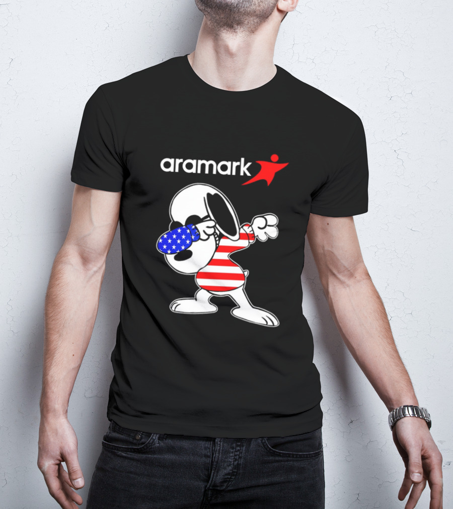 Aramark Snoopy Dabbing American Flag Red White Blue Character T-Shirt
