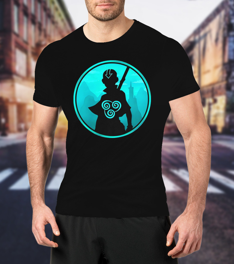 Avatar Aang Airbending Silhouette With Arrow Mark And Air Nomad Symbol T-Shirt