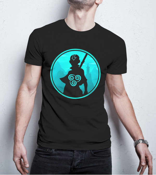 Avatar Aang Airbending Silhouette With Arrow Mark And Air Nomad Symbol T-Shirt