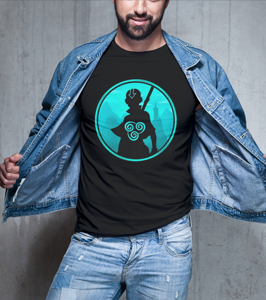 Avatar Aang Airbending Silhouette With Arrow Mark And Air Nomad Symbol T-Shirt