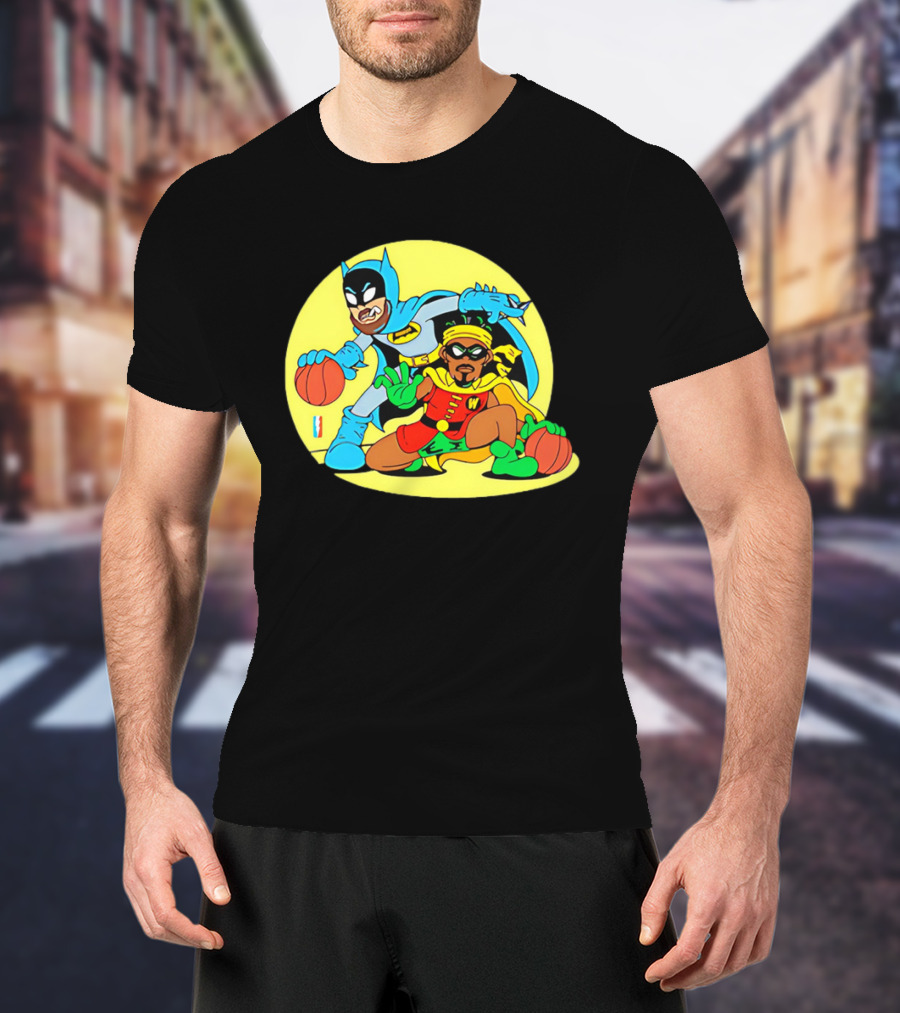 Batman And Robin Warriors Basketball Cartoon Crossover With Superhero Style T-Shirt