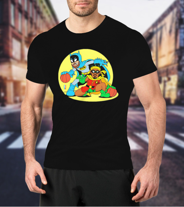 Batman And Robin Warriors Basketball Cartoon Crossover With Superhero Style T-Shirt