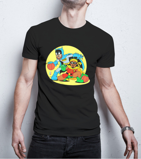 Batman And Robin Warriors Basketball Cartoon Crossover With Superhero Style T-Shirt