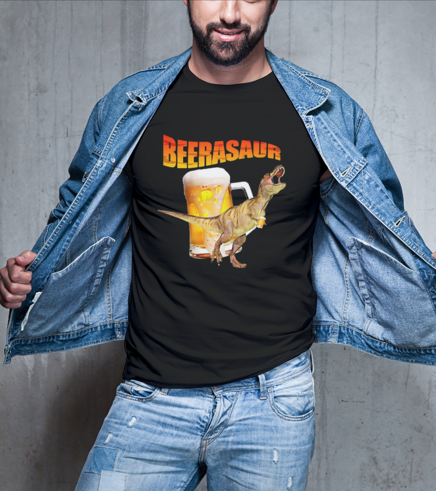Beerasaur Dinosaur With Beer Ferocious Roar T-Shirt