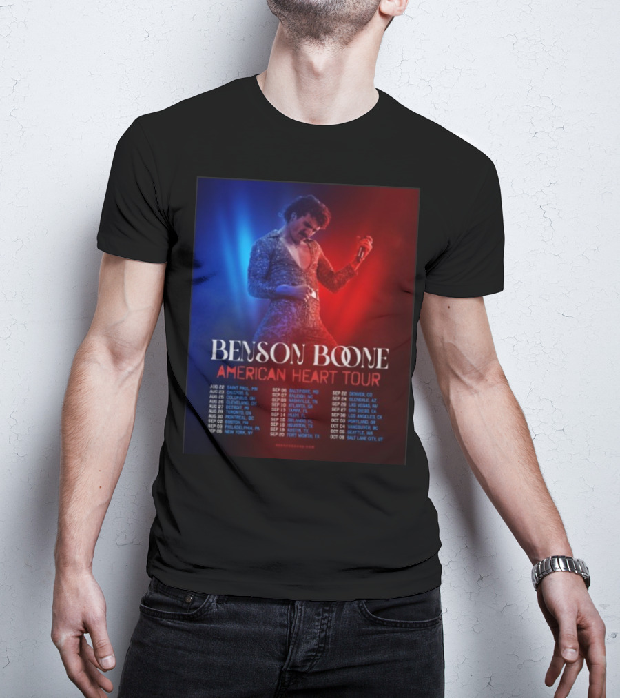 Benson Boone American Heart Tour 2025 Cities And Dates August To October T-Shirt