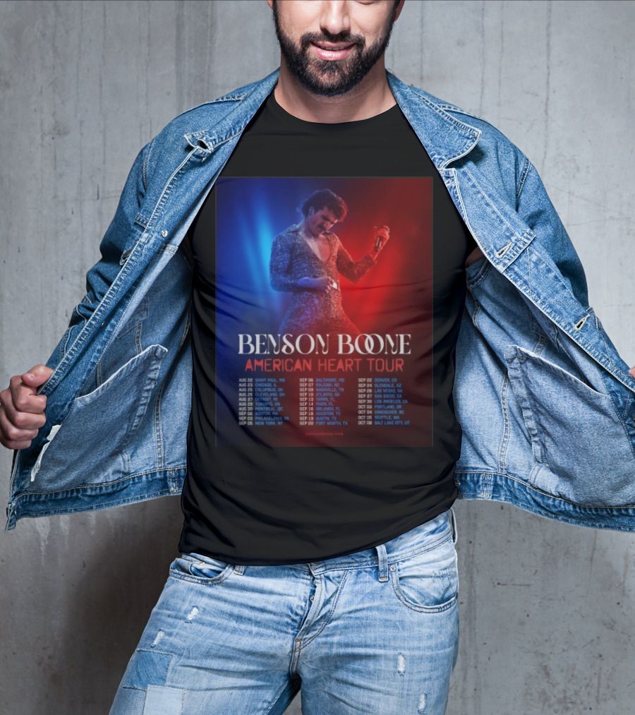 Benson Boone American Heart Tour 2025 Cities And Dates August To October T-Shirt