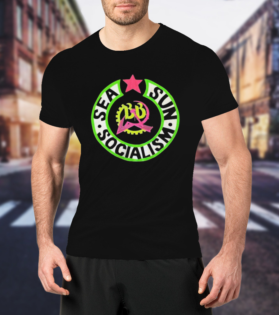 Billy Bragg Sea Sun Socialism LD Star Circle T-Shirt