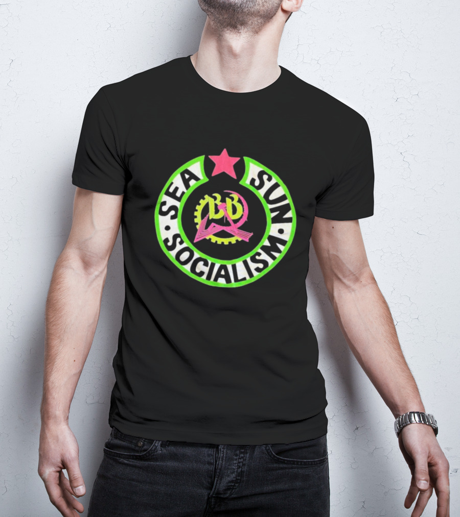 Billy Bragg Sea Sun Socialism LD Star Circle T-Shirt