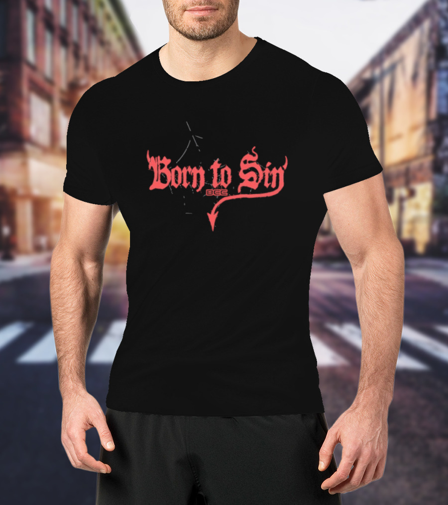 Blackcraft Cult Born To Sin Red Gothic Text With Pentagram And Arrow T-Shirt