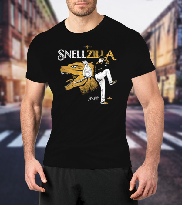 Blake Snell Snellzilla Pitching With Dinosaur Graphic Signature T-Shirt