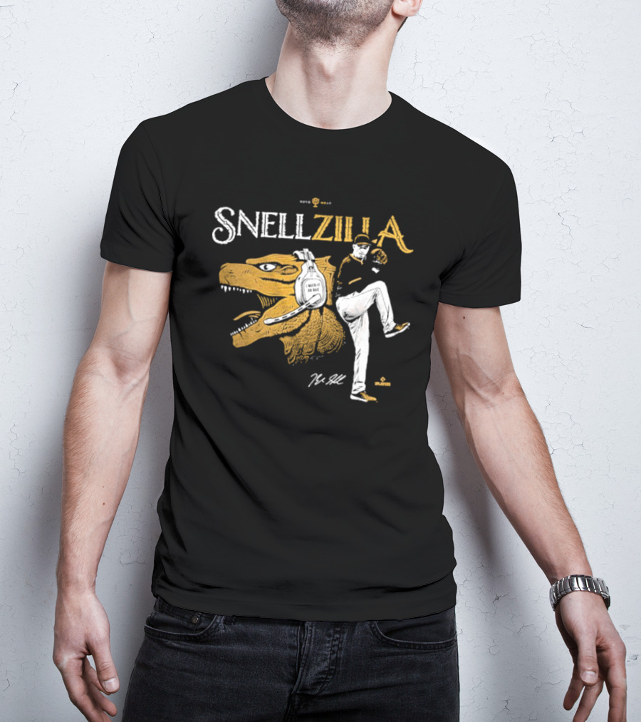 Blake Snell Snellzilla Pitching With Dinosaur Graphic Signature T-Shirt