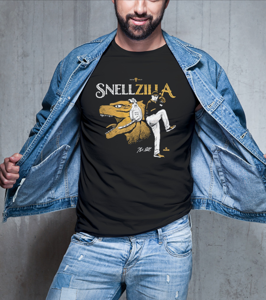 Blake Snell Snellzilla Pitching With Dinosaur Graphic Signature T-Shirt