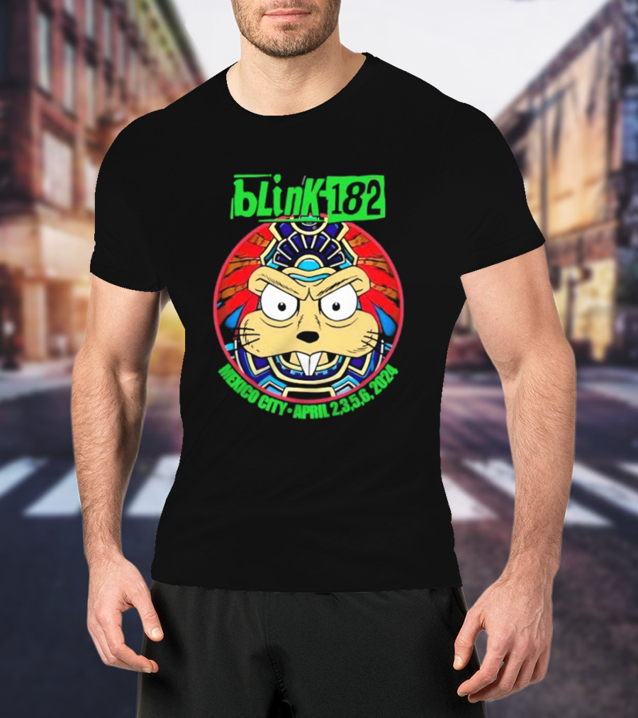 Blink-182 Palacio De Los Deportes CDMX México April 2 3 5 6 2024 Bunny Aztec Design T-Shirt