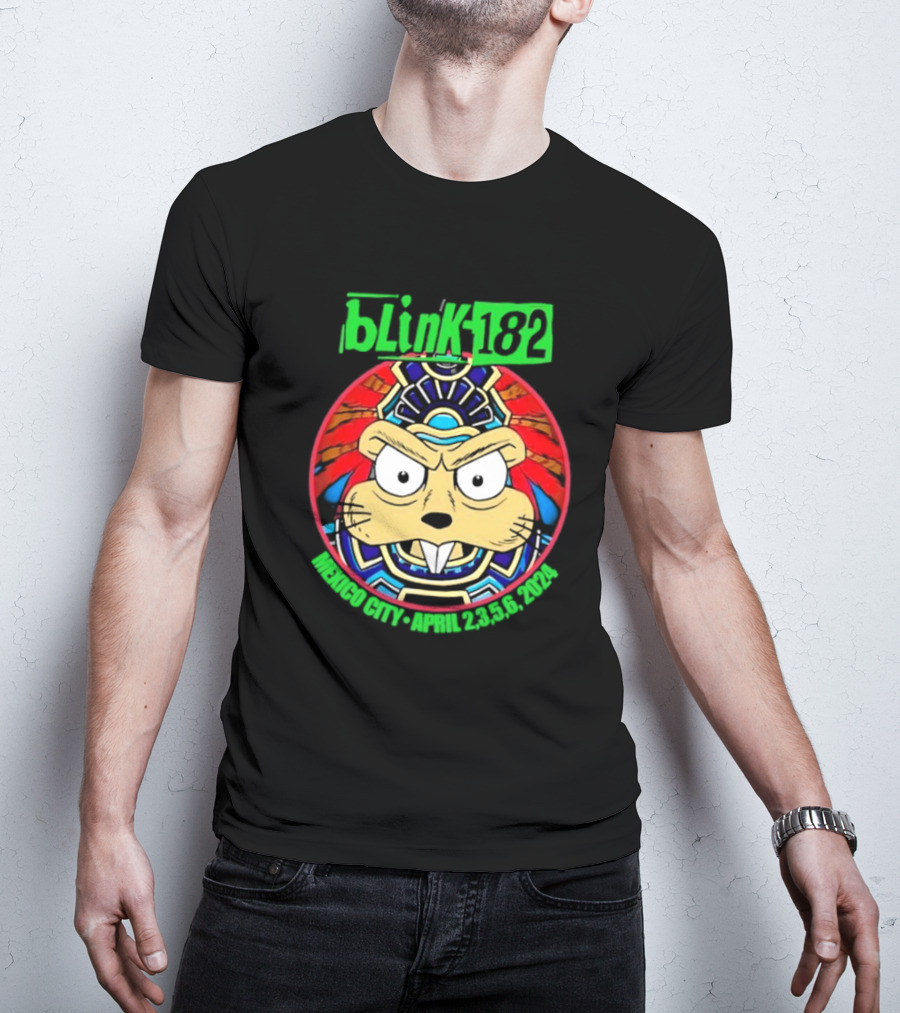 Blink-182 Palacio De Los Deportes CDMX México April 2 3 5 6 2024 Bunny Aztec Design T-Shirt