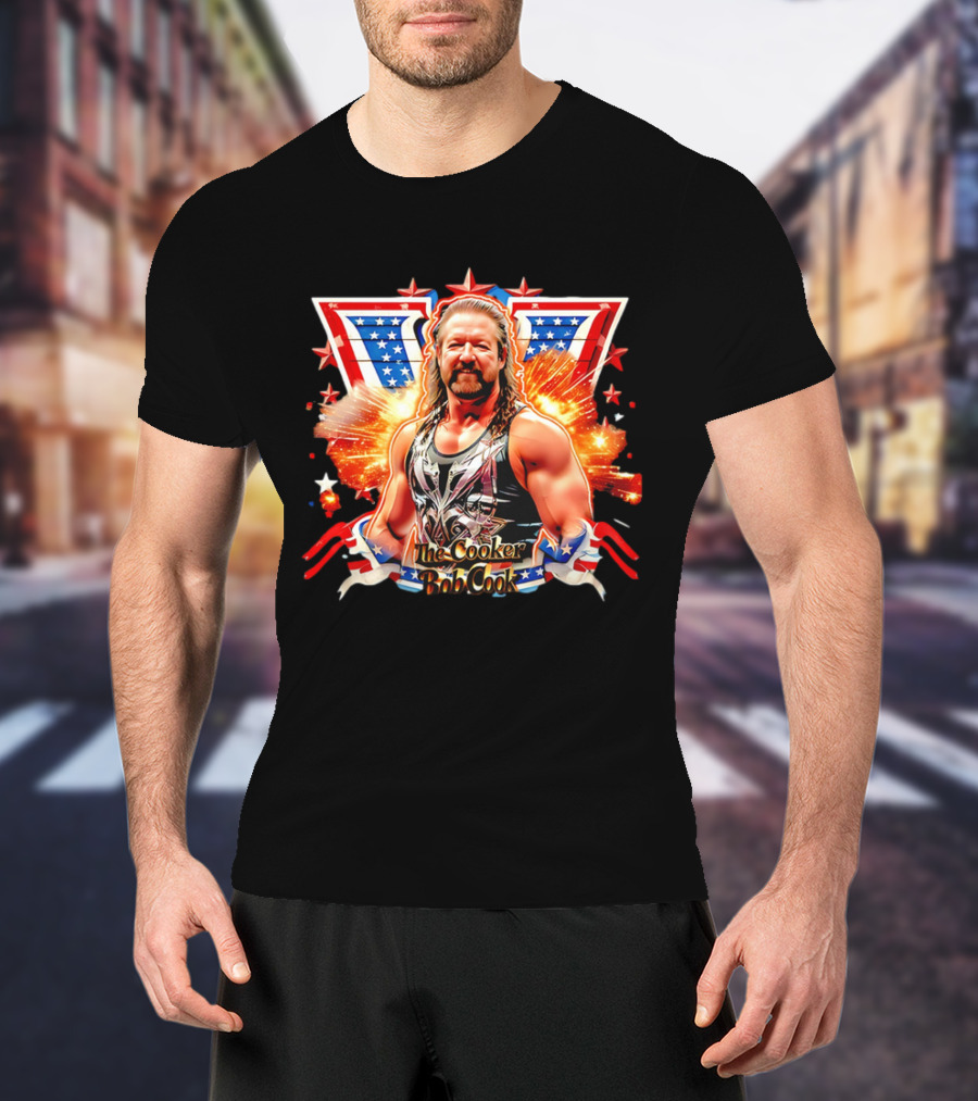 Bob Cook The Cooker Professional Wrestler Starburst American Flag T-Shirt