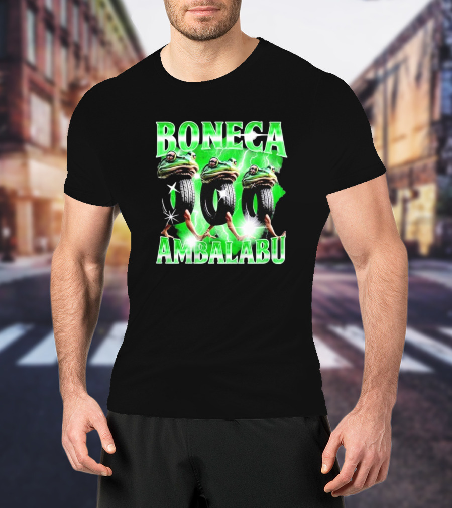 Boneca Ambalabu Frog Head With Tires And Green Lightning T-Shirt