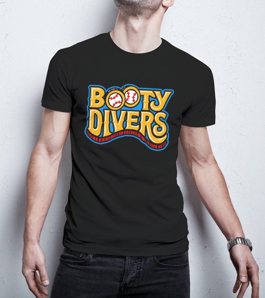 Booty Divers Baseball Theme Yellow Text With Baseballs T-Shirt