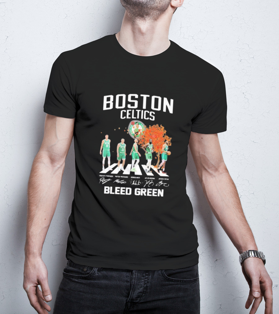 Boston Celtics Bleed Green Abbey Road Players Signatures T-Shirt