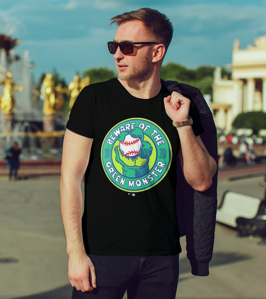 Boston Red Sox Beware Of The Green Monster Baseball Iconic Fenway Park Imagery T-Shirt