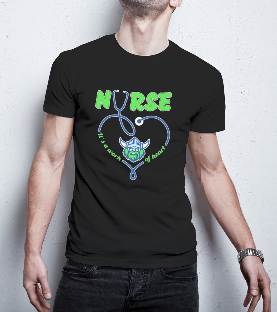 Nurse It's A Work Of Heart Canberra Raiders Stethoscope Viking Helmet T-Shirt